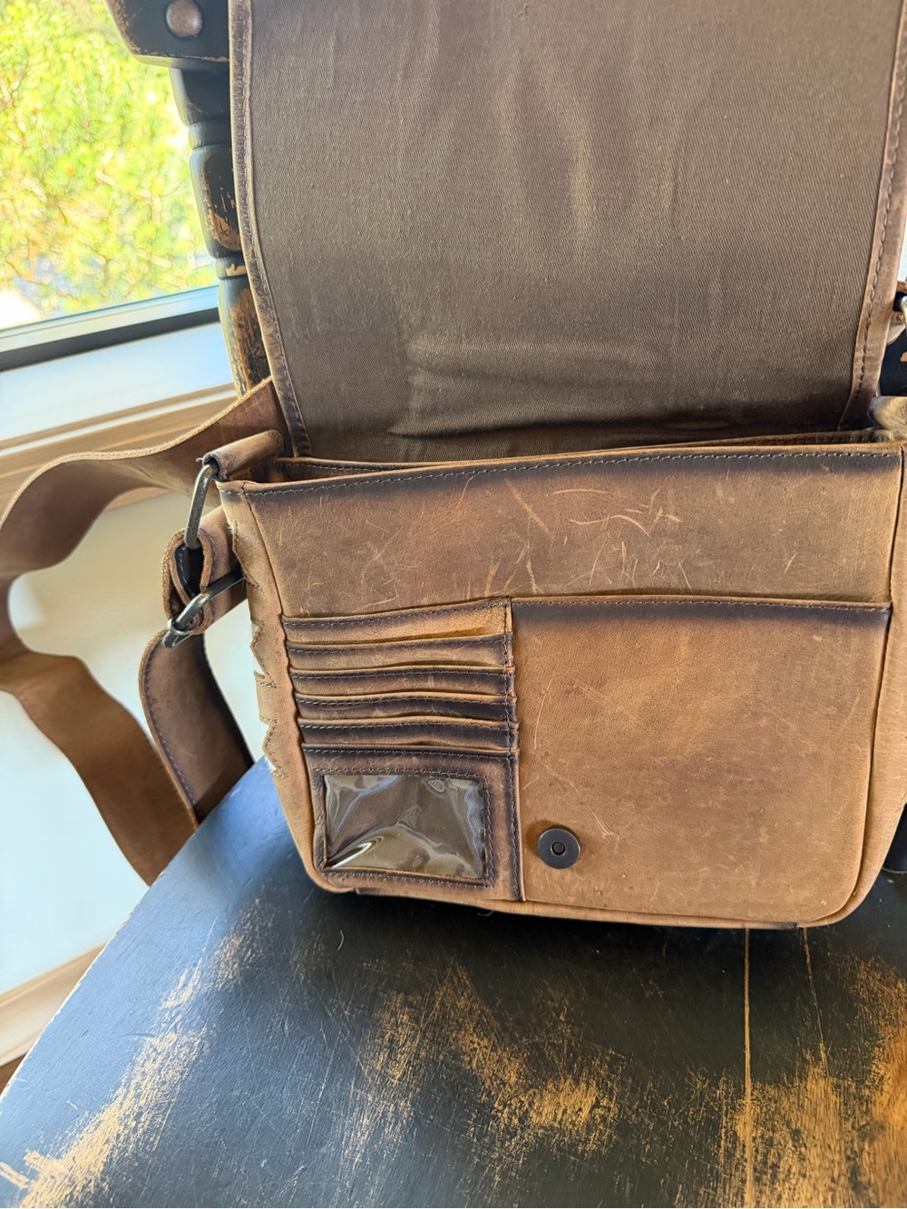 STS Ranchwear Brown Leather Crossbody with White & Black Cowhide Front - Picture 3 of 7